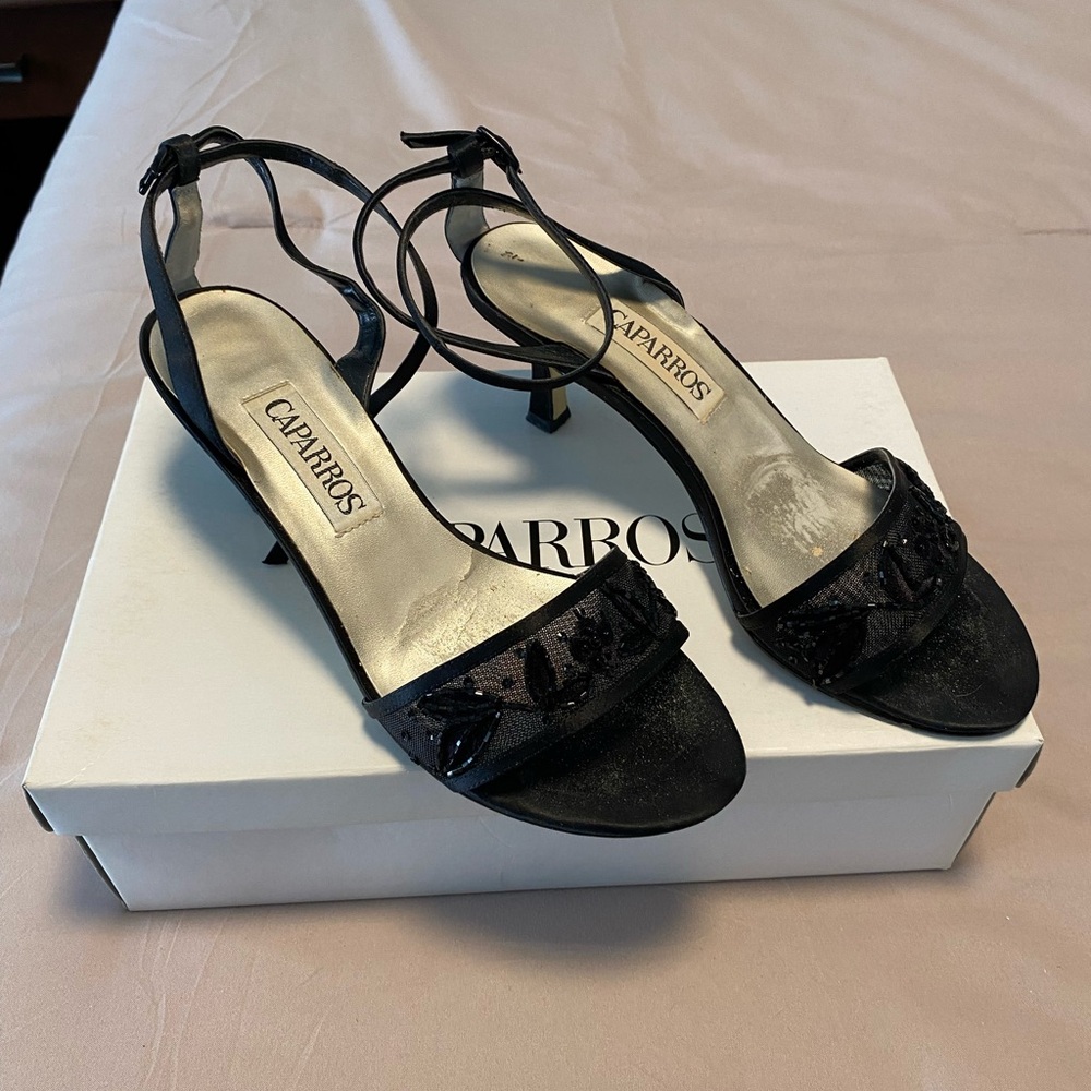 Caparros Black Strappy Sandals Heels Formal, Wedding Guest